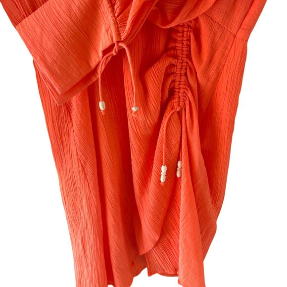 Magali Pascal Myrtle Wrap Mini Dress Neon Coral Gauze Boho Resort Chic Sz S NEW - Picture 10 of 13